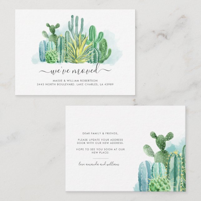 Vi har flyttat Watercolor Flytta Announement Visitkort (Fram/baksida)