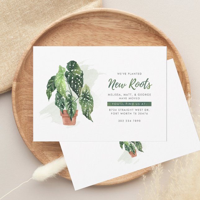Vi har flyttat Watercolor Plant Botanical Flytta Meddelande (New Roots Change of Address Watercolor Potted Plant Moving Announcement)