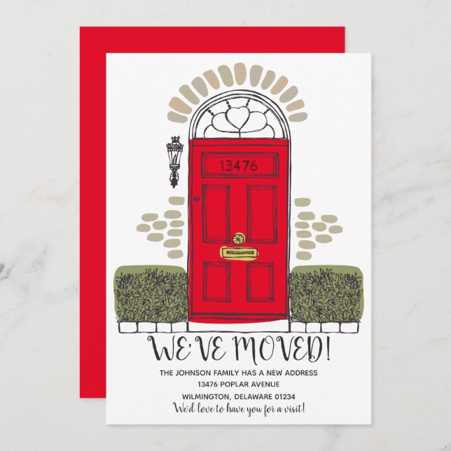 Vi Har Flyttat - Whimsical Dörr - Ny adress  Annon Meddelande (Fram/baksida)