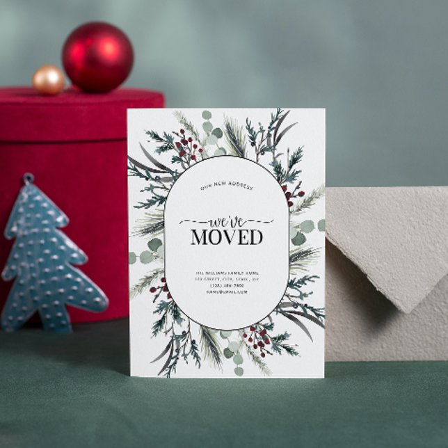 Vi har flyttat Winter Botanical Flytta Announcemen Julkort (Sending your family and friends a festive 'We've Moved!' Christmas card!
)