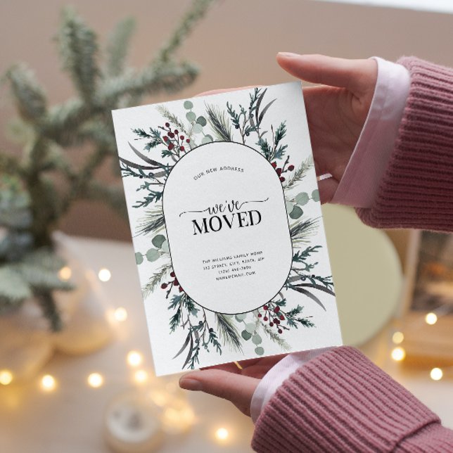 Vi har flyttat Winter Botanical Notification Postc Meddelande Vykort (Celebrate the new beginning with this festive 'We've Moved" postcard!
)