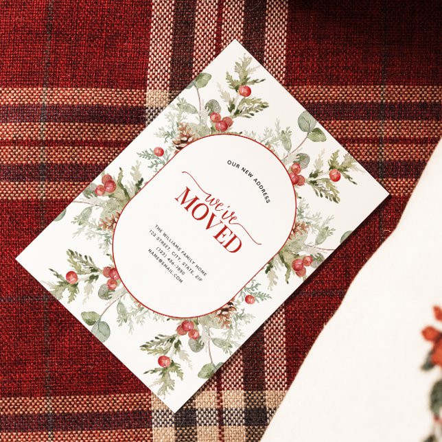 Vi har flyttat Winter Gräs Berry Flytta Announceme Julkort (Sending your family and friends a festive 'We've Moved!' Christmas card!
)