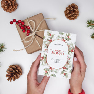 Vi har flyttat Winter Gräs Red Berry Meddelande Vykort