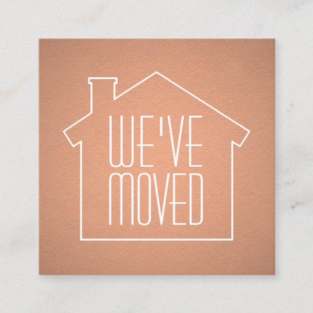 Vi har flyttatfauxen förkopprar omkullkastar det fyrkantigt visitkort (Framsida)