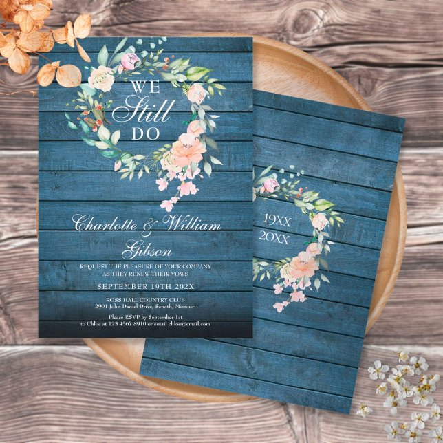 Vi har fortfarande Vow Renewal Blommigt Blue Rusti Inbjudningar (Skapare uppladdad)