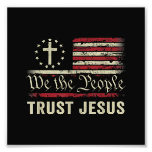 Vi har förtroende för Jesus - USA flagga Christian Fototryck