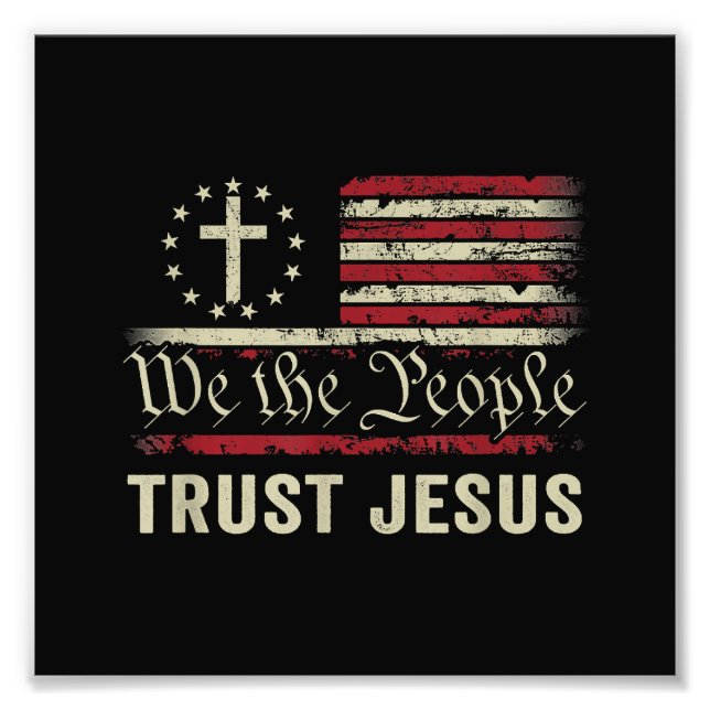 Vi har förtroende för Jesus - USA flagga Christian Fototryck (Framsidan)
