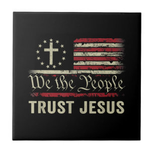 Vi har förtroende för Jesus - USA flagga Christian Kakelplatta