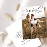 Vi Har Gift, Elegant Photo Bröllop Meddelande<br><div class="desc">Bara har gift? dina underbara nyheter med familj och vänner med den här eleganten fotogifta bröllop-annonskort. Möjlighet att flytta svart "Vi Har Married"-text och namn till olika positioner till kostym genom att välja att anpassa ytterligare. Anpassa meddelande och lägg till mer text i linjer genom att välja att anpassa ytterligare....</div>