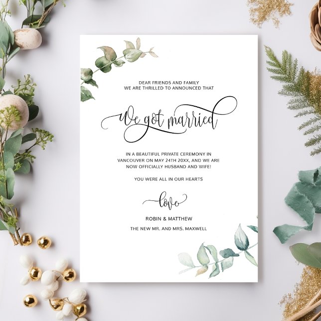Vi har Gift, Foliage Greenery Married Bröllop Meddelande (Skapare uppladdad)