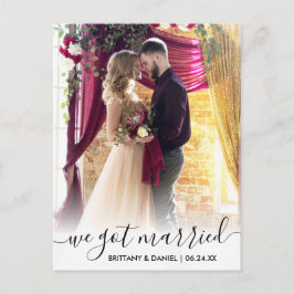 Vi Har Gift Modern Script Overlay Photo Vykort