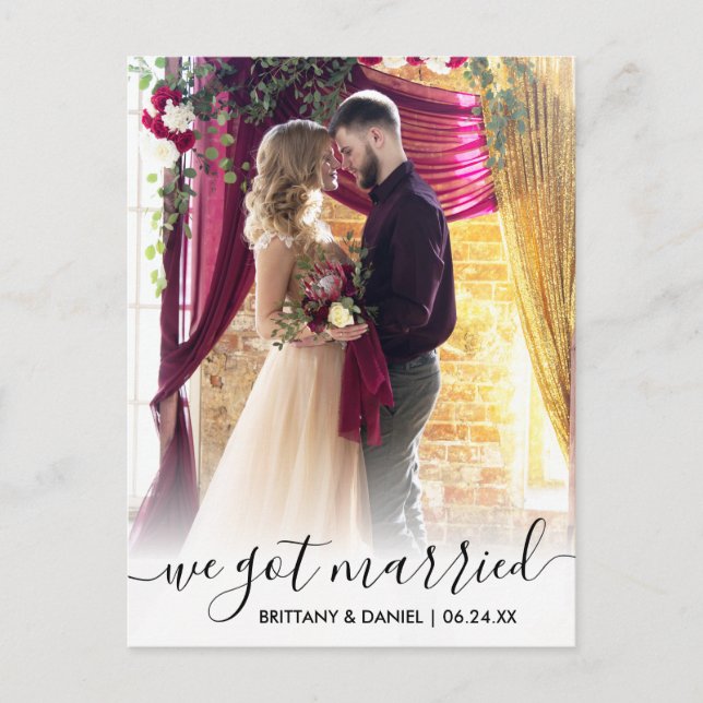 Vi Har Gift Modern Script Overlay Photo Vykort (Framsida)