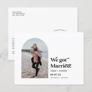 Vi har gifta oss, Modern Arch Simple Photo eloping Meddelande Vykort