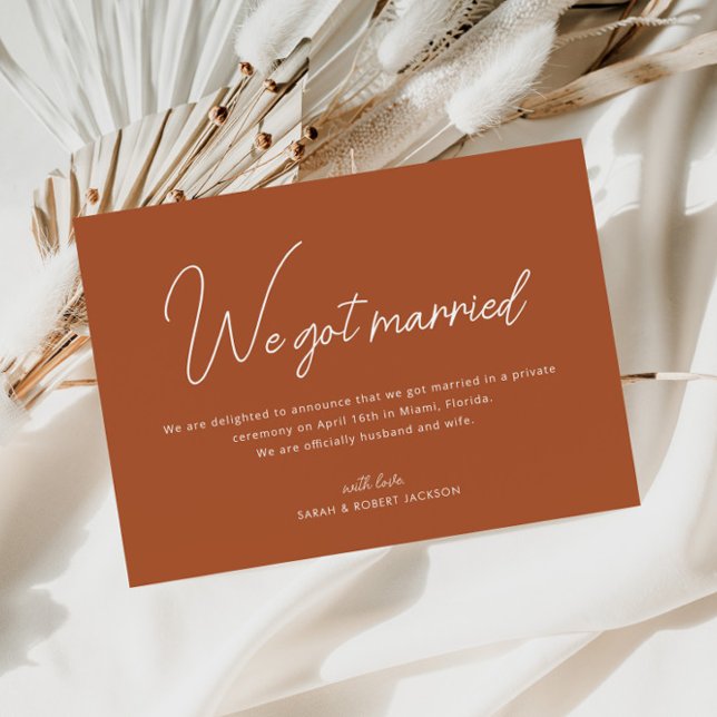 Vi har gifte oss med bröllop-utlysning om terracot tack kort (Skapare uppladdad)