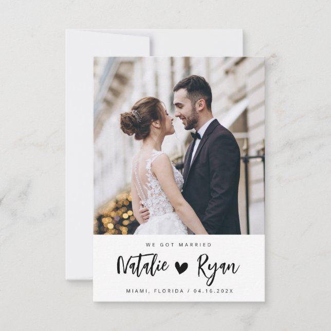 Vi har gifte oss med fotot bröllop meddelande (Framsida)