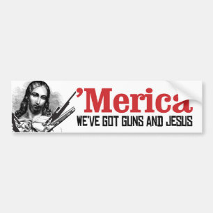 Vi har har vapen och Jesus Liberal Humor Bildekal