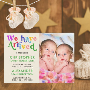 Vi har kommit till foto Twin Baby Birth Meddelande
