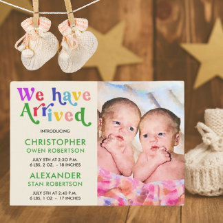 Vi har kommit till foto Twin Baby Birth Meddelande