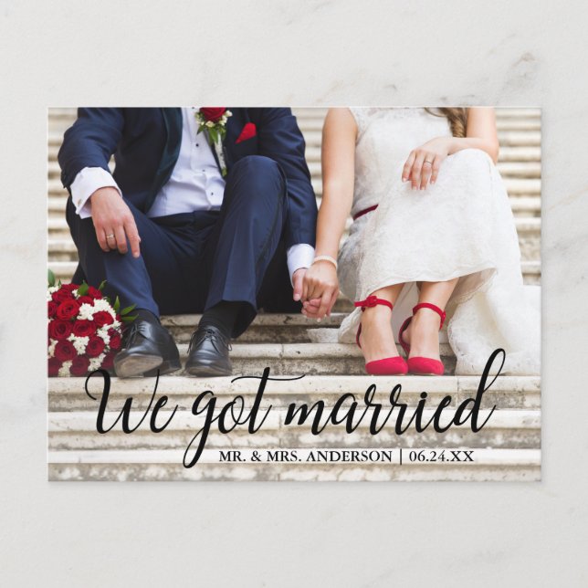 Vi Har Married Bröllop Photo Calligraphy Vykort (Framsida)