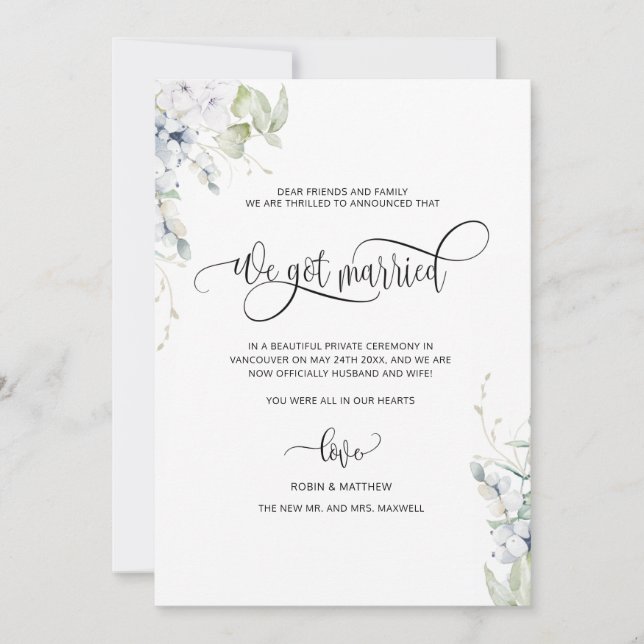 Vi har Married, Elegant Married Bröllop Meddelande (Framsida)
