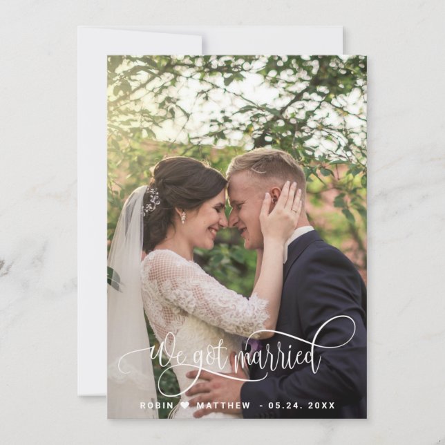 Vi Har Married, Elegant Script Photo Bröllop Meddelande (Framsida)