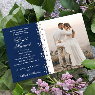 Vi Har Married Glitter Heart Photo Blue and White Inbjudningar