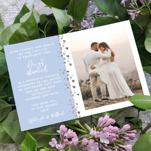 Vi Har Married Glitter Heart Photo Blue White Inbjudningar