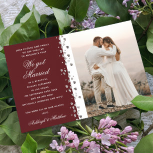Vi Har Married Glitter Heart Photo Burgundy White Inbjudningar