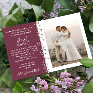 Vi Har Married Glitter Heart Photo Burgundy White Inbjudningar
