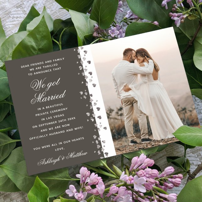 Vi Har Married Glitter Heart Photo Earthy Grått Inbjudningar (Skapare uppladdad)