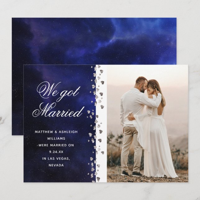 Vi Har Married Glitter Heart Photo Elopement Space Inbjudningar (Fram/baksida)