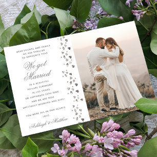 Vi Har Married Glitter Heart Photo Elopement White Inbjudningar