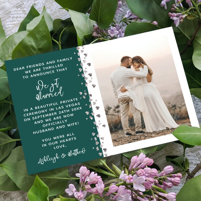 Vi Har Married Glitter Heart Photo Emerald White Inbjudningar (Skapare uppladdad)