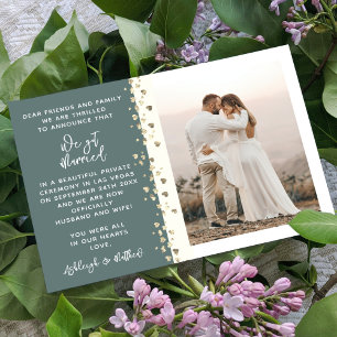 Vi Har Married Glitter Heart Photo Gräs Grönt Guld Inbjudningar