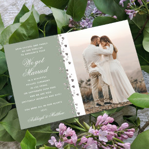 Vi Har Married Glitter Heart Photo Grönt White Inbjudningar