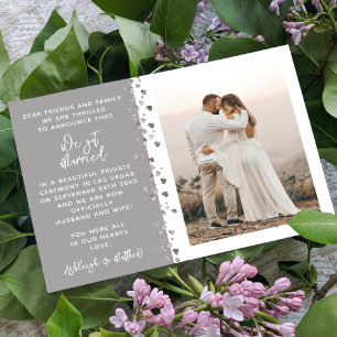 Vi Har Married Glitter Heart Photo Stone White Inbjudningar