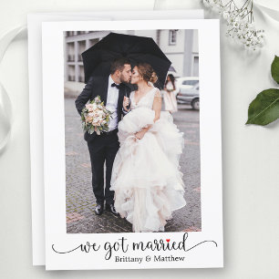 Vi Har Married Red Heart Calligraphy Photo Bröllop Meddelande