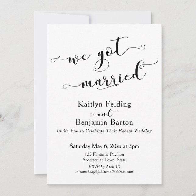 Vi Har Married Script Black and White Reception Inbjudningar (Framsida)