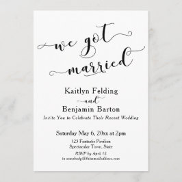 Vi Har Married Script Black and White Reception Inbjudningar