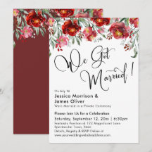 Vi Har Married Typography Burgundy Red Flowers