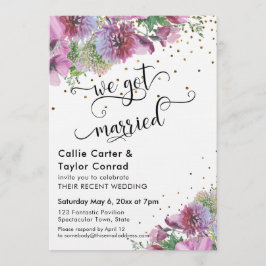 Vi Har Married Typography Wildblomme Guld Confetti Inbjudningar