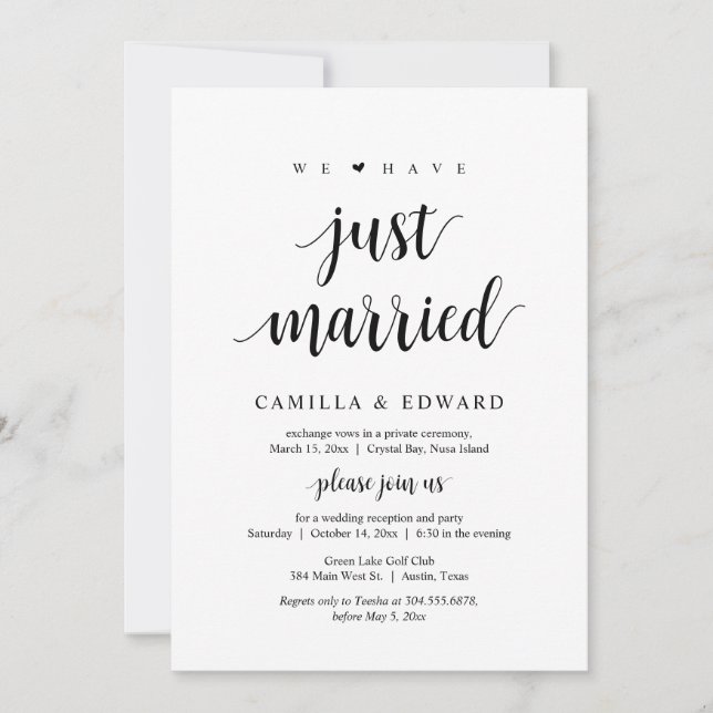 Vi har Ny gifta, Bröllop Elopement Party Inbjudningar (Framsida)