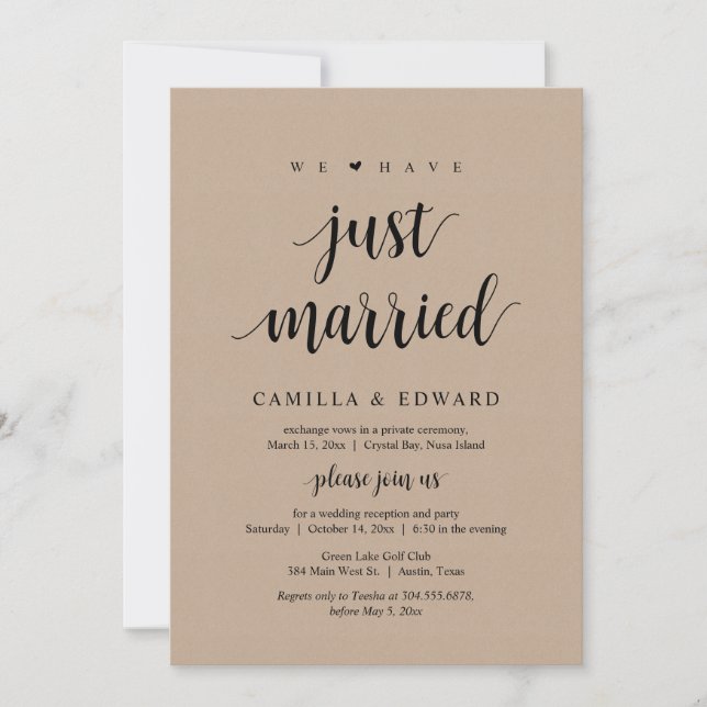 Vi har Ny gifta, Bröllop Elopement Party Invi Inbjudningar (Framsida)
