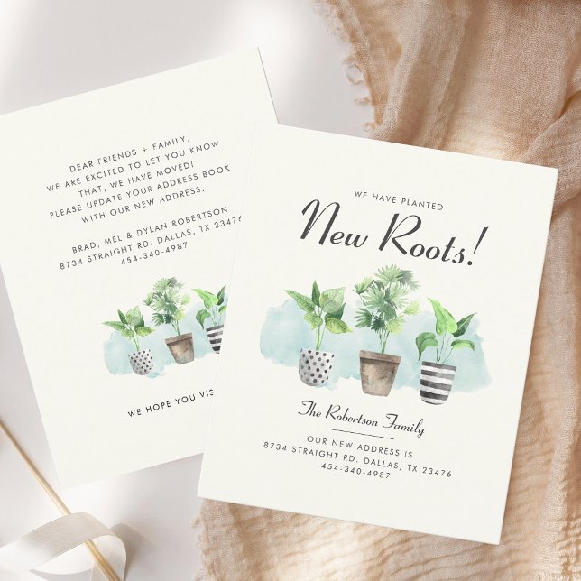 Vi har planerat ett nytt Flytta-meddelande om rött (Change of Address Potted Plants Moving Announcement Budget Card)