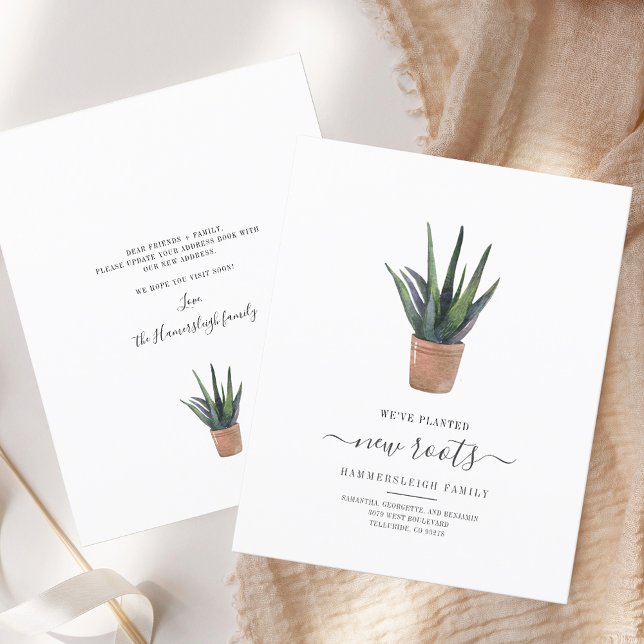 Vi Har Planterat Nya Rötter Flyttmeddelande (Change of Address Potted Plants Moving Announcement Card)