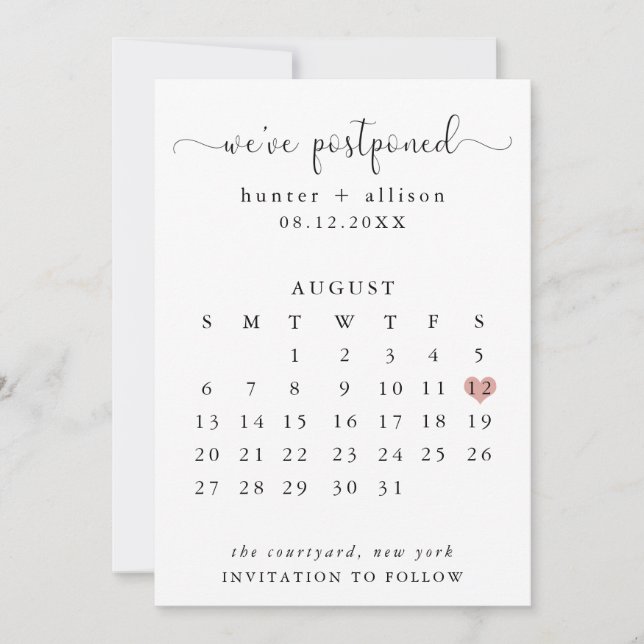 Vi har skjutit upp | Kalender Spara Datumet (Framsida)