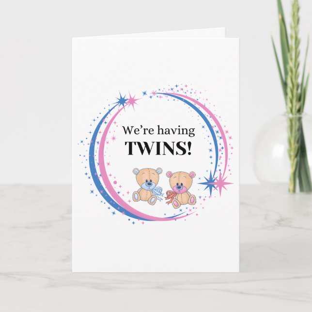 Vi har Twillingar Boy and Girl Birth Notice Kort (Framsida)