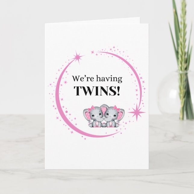 Vi har Twillingar Girls Rosa Birth Notice Kort (Framsida)