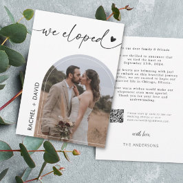 Vi har utvecklat Arch Photo Elopement QR-kod Inbjudningar