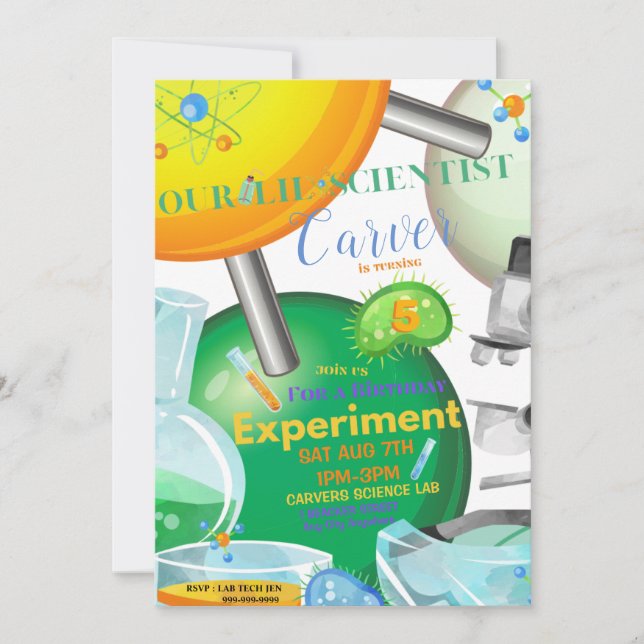 Vi har vårt kort för inbjudan till Lil Scientist-f (Framsida)